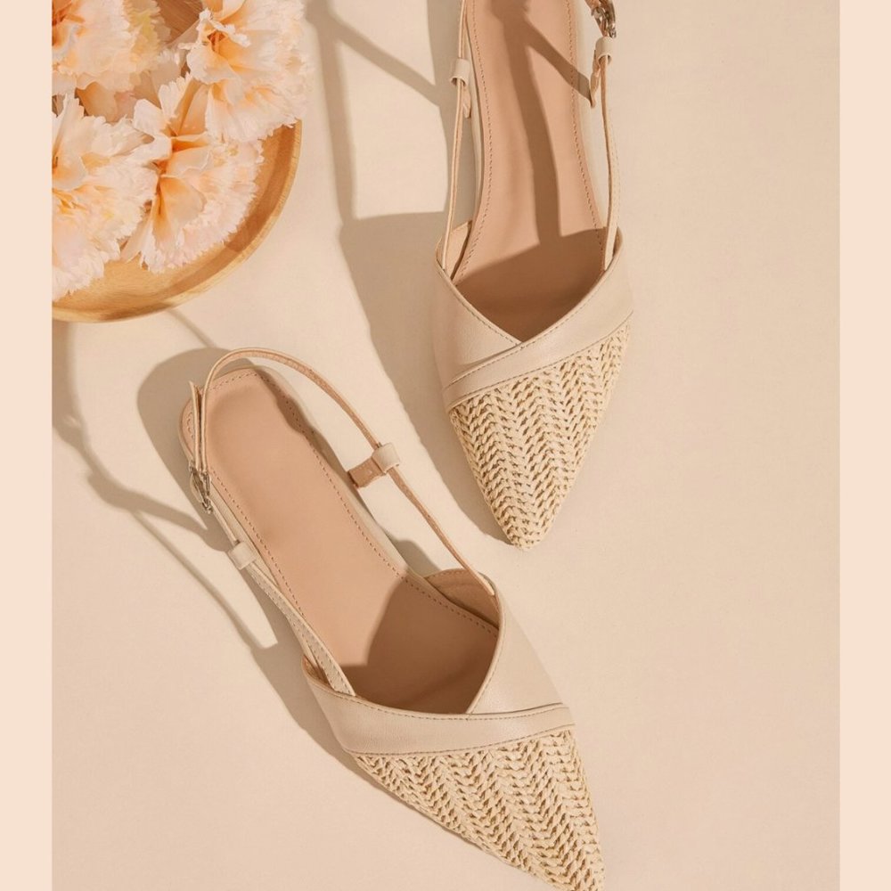 Point Toe Slingback Woven Flats